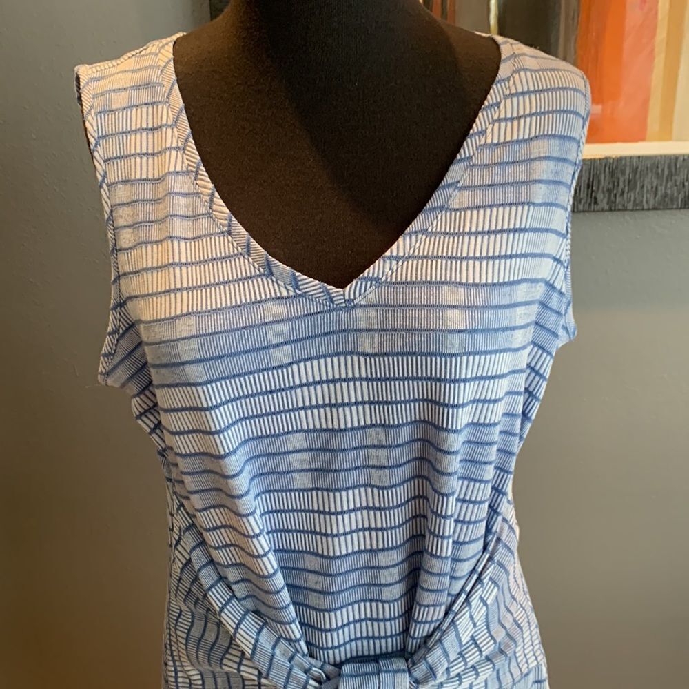 H by Halston Petite Knit Pattern Midi Dress with Waist Tie in blue medium petite - Picture 4 of 8